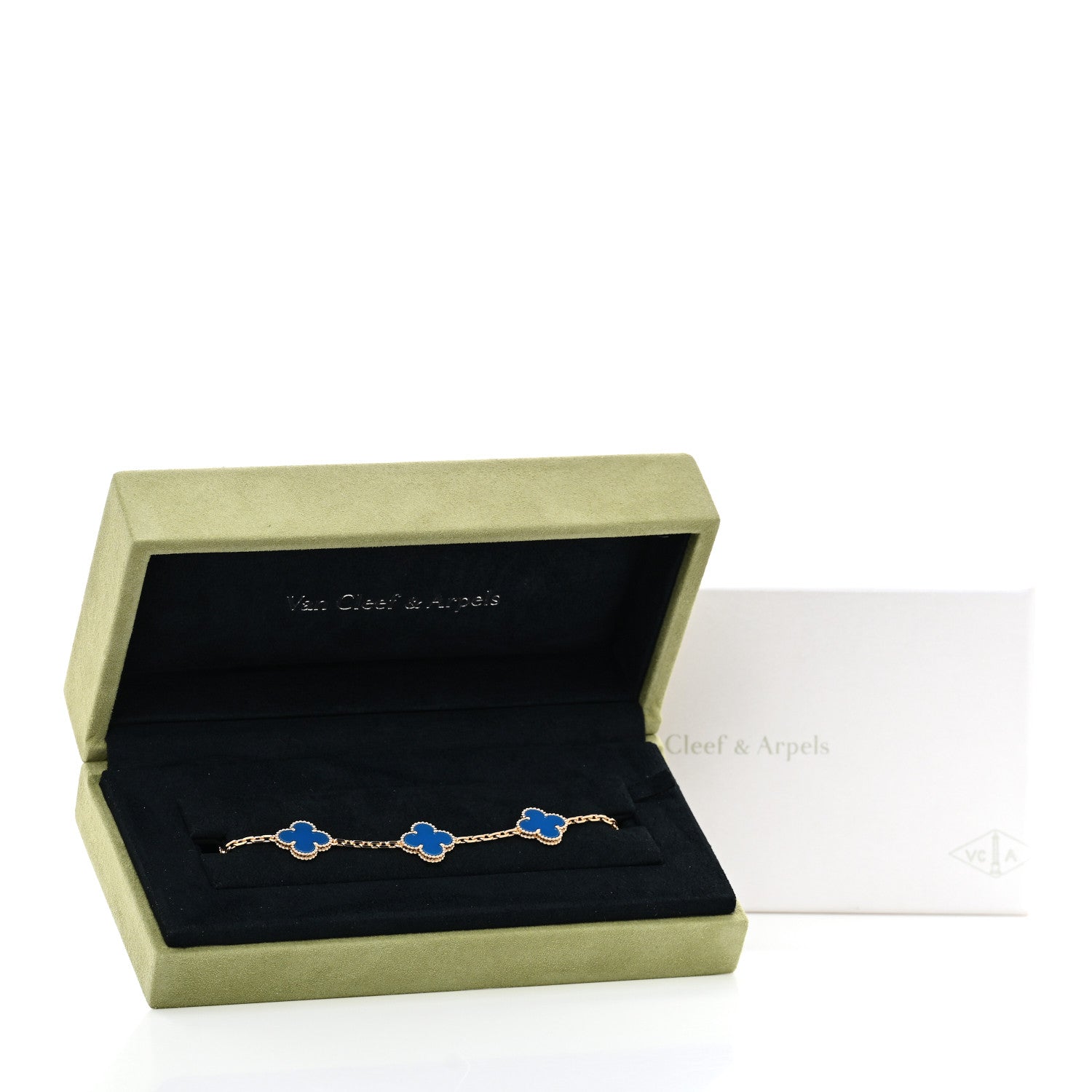 18K Yellow Gold Blue Agate 5 Motifs Vintage Alhambra Bracelet