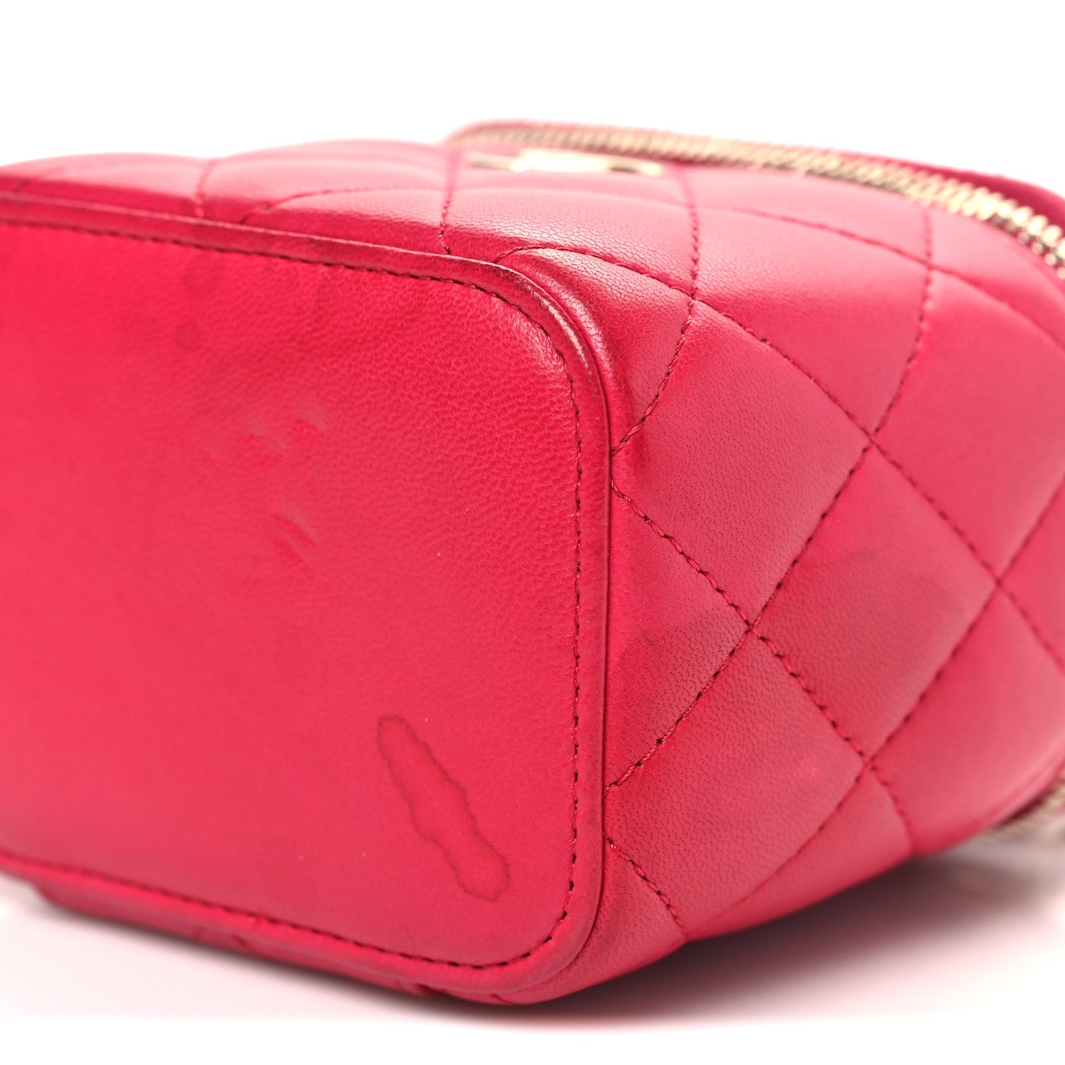 Lambskin Quilted Mini Top Handle Vanity Case With Chain Dark Pink