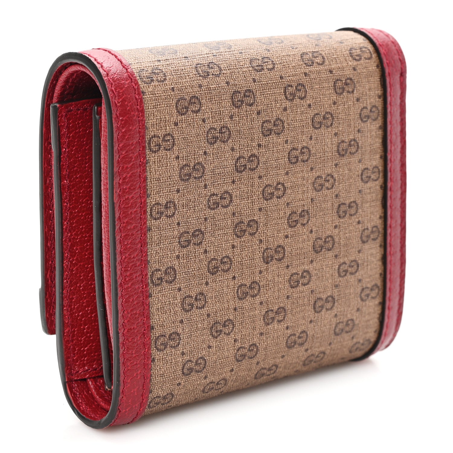 X DORAEMON Mini Vintage GG Supreme Monogram  Case Wallet Beige Cherry Red