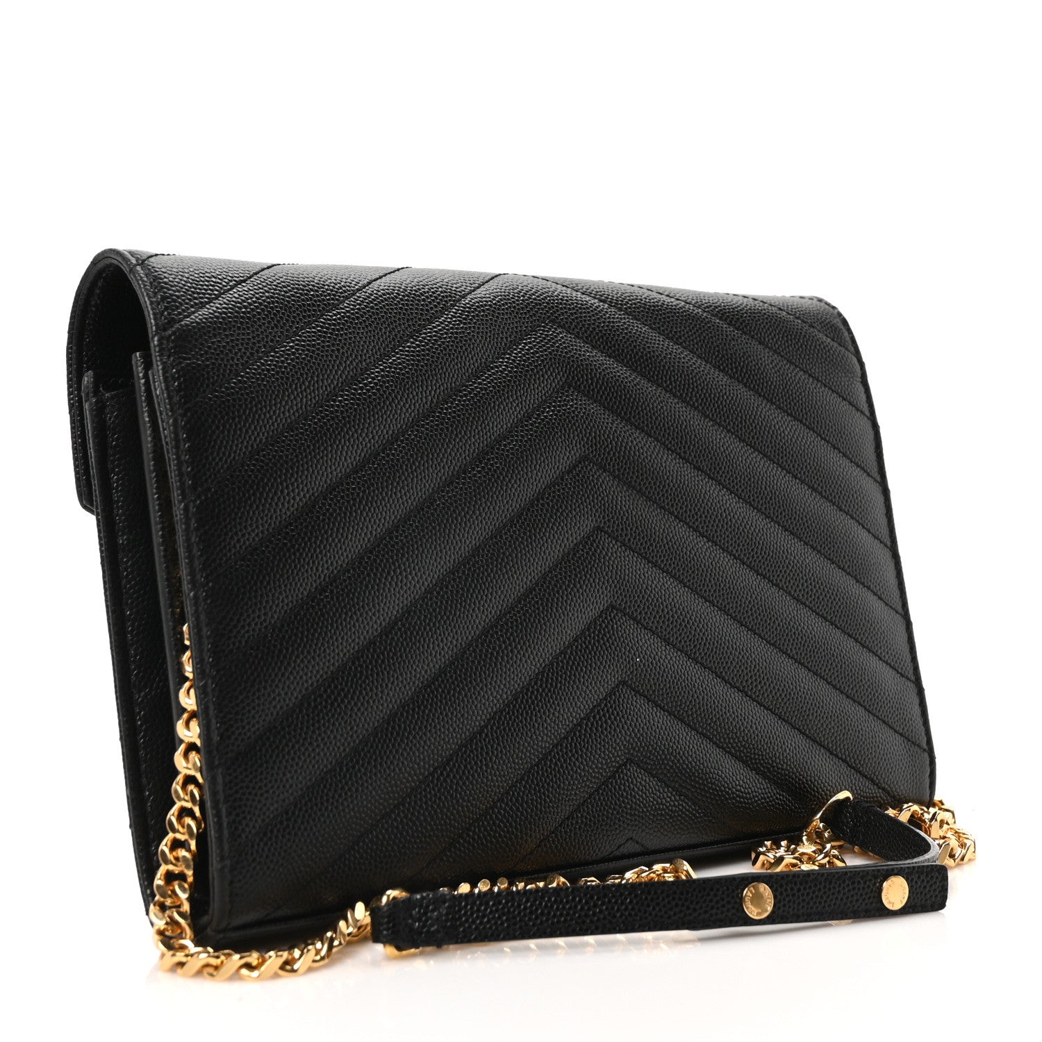 Grain De Poudre Matelasse Chevron Monogram Envelope Chain Wallet Black