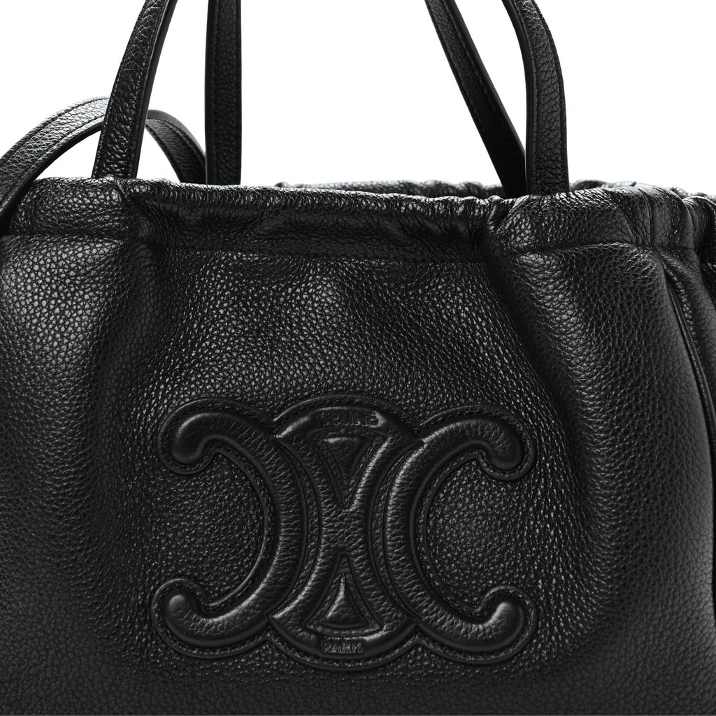 Calfskin Cuir Small Triomphe Cabas Drawstring Black