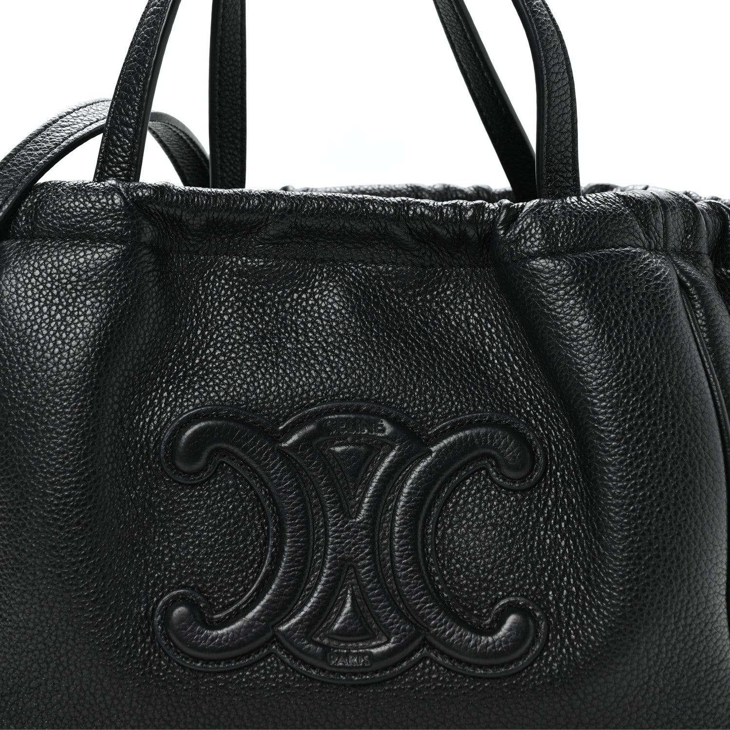 Calfskin Cuir Small Triomphe Cabas Drawstring Black
