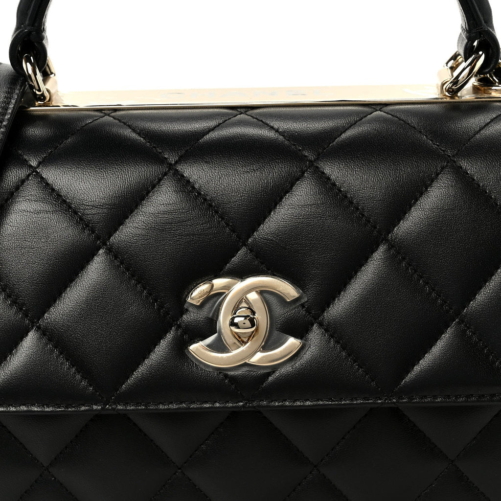 Lambskin Quilted Small Trendy CC Dual Handle Flap Bag Black