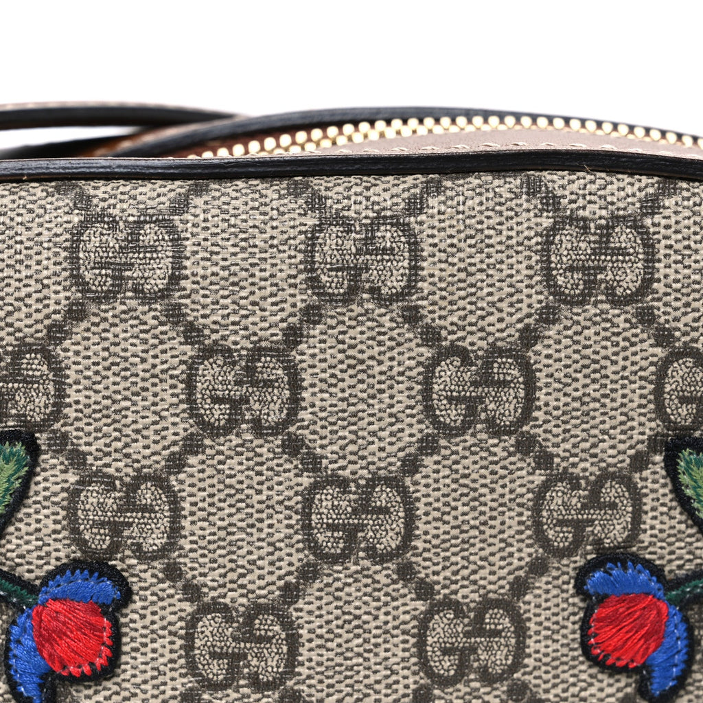 GG Supreme Monogram Floral Embroidered Mini Chain Shoulder Bag Beige Ebony Tuscany