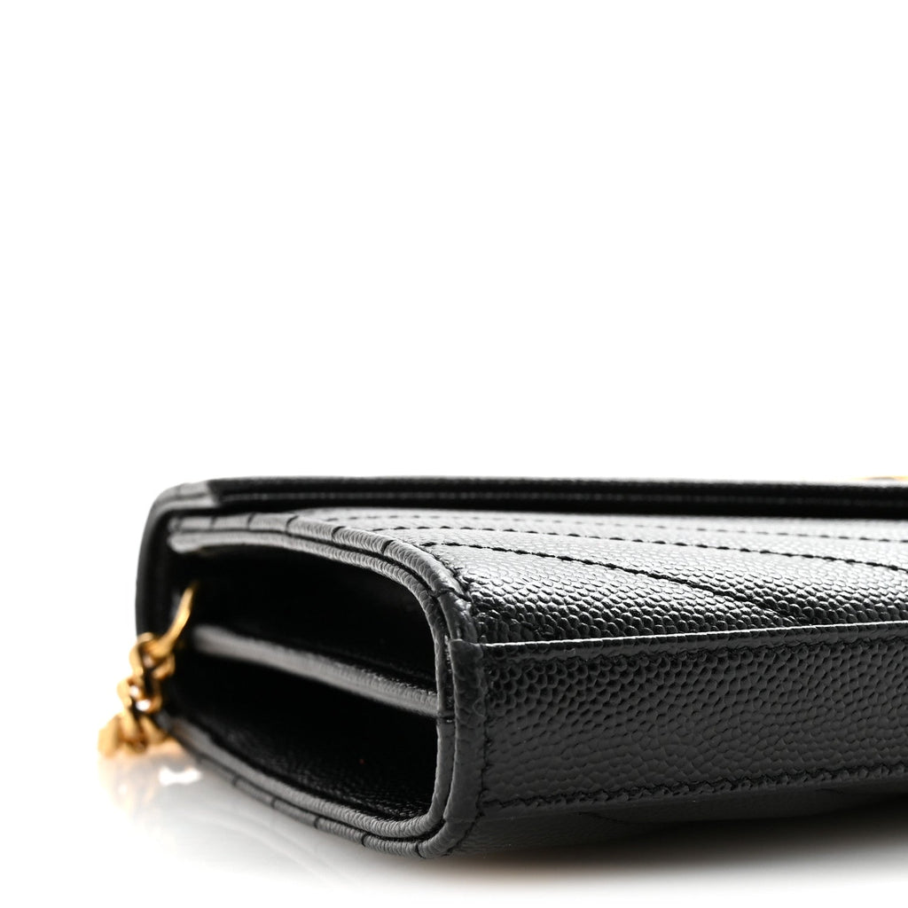 Grain De Poudre Matelasse Chevron Monogram Chain Wallet Black