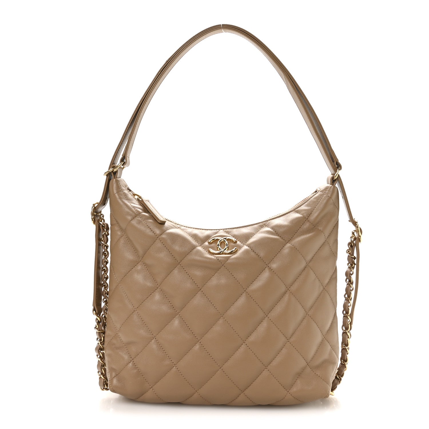 Lambskin Quilted Hobo Beige