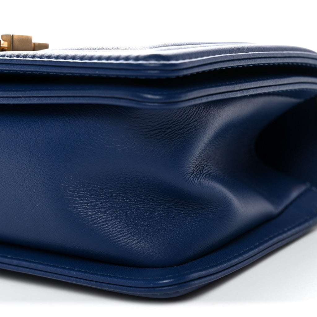 Calfskin Chevron Quilted Small Boy Flap Blue