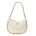 Shiny Crumpled Lambskin Quilted Trendy Chain Around Hobo White