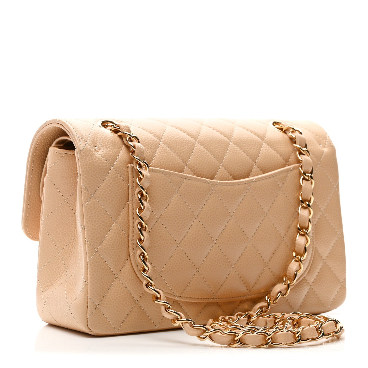 Caviar Quilted Small Double Flap Beige