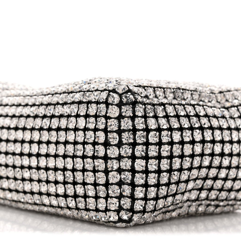 Mesh Crystal Rhinestone Mini Heiress Pouch Black Silver