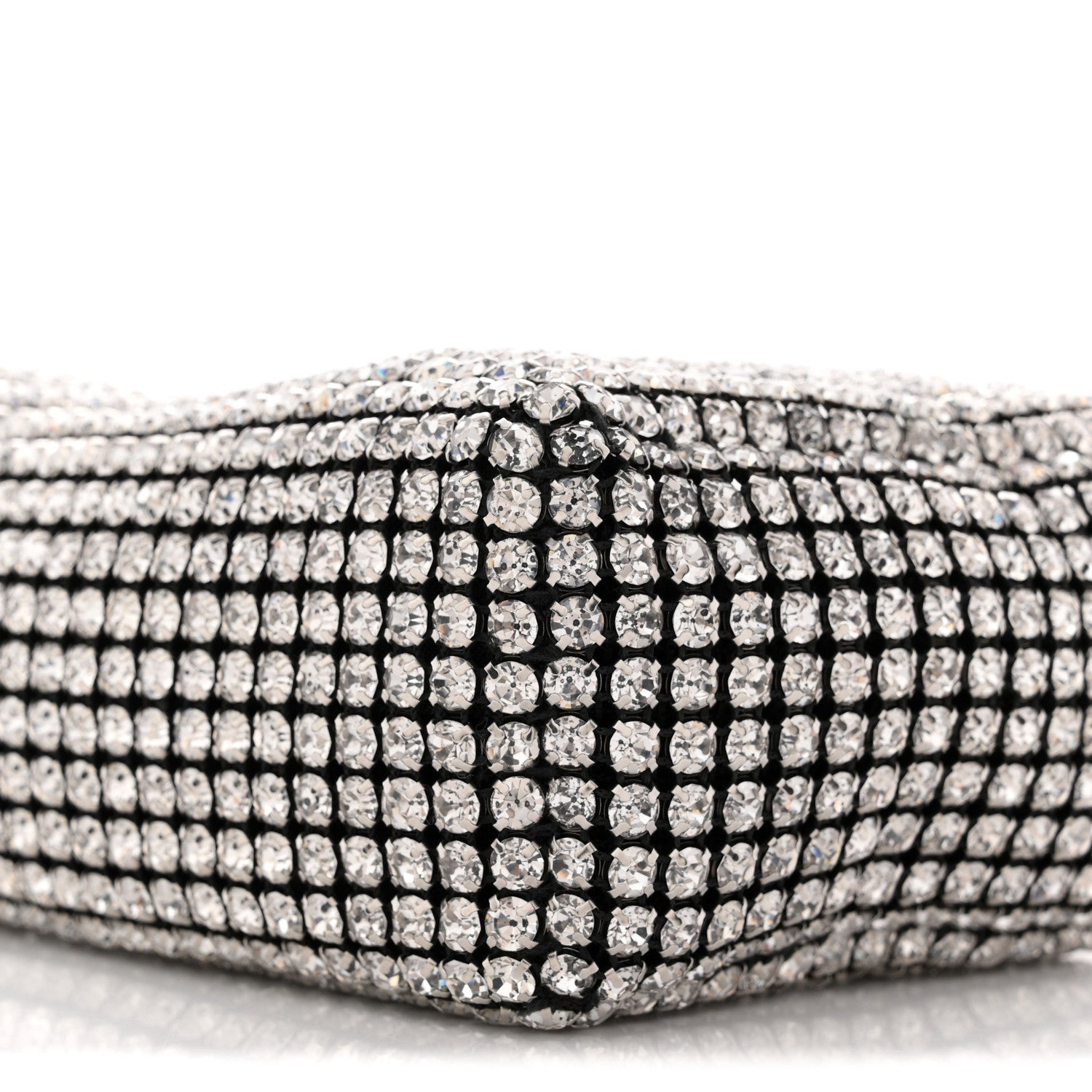 Mesh Crystal Rhinestone Mini Heiress Pouch Black Silver