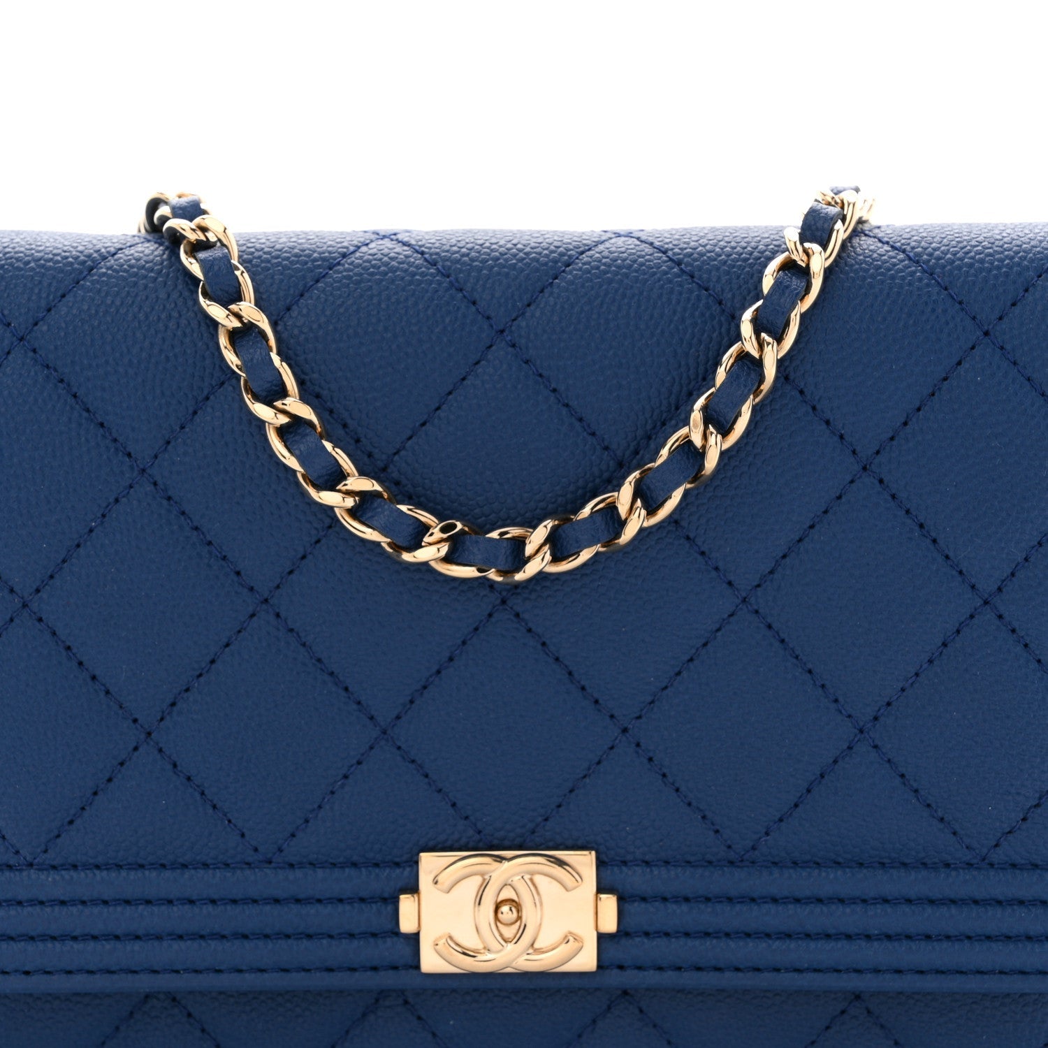 Caviar Quilted Boy Wallet On Chain WOC Dark Blue