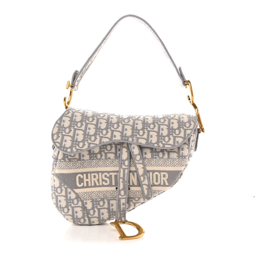 Oblique Embroidered Saddle Bag Gray