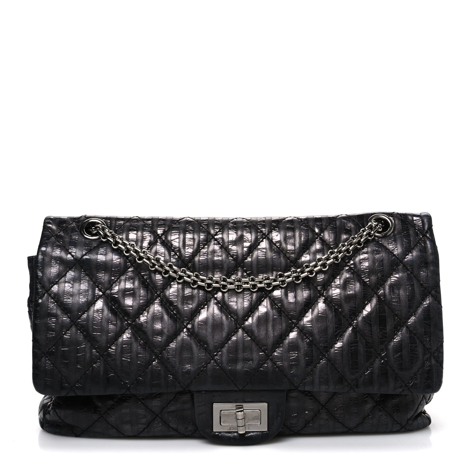Metallic Calfskin Striped 2.55 Reissue 227 Flap Black