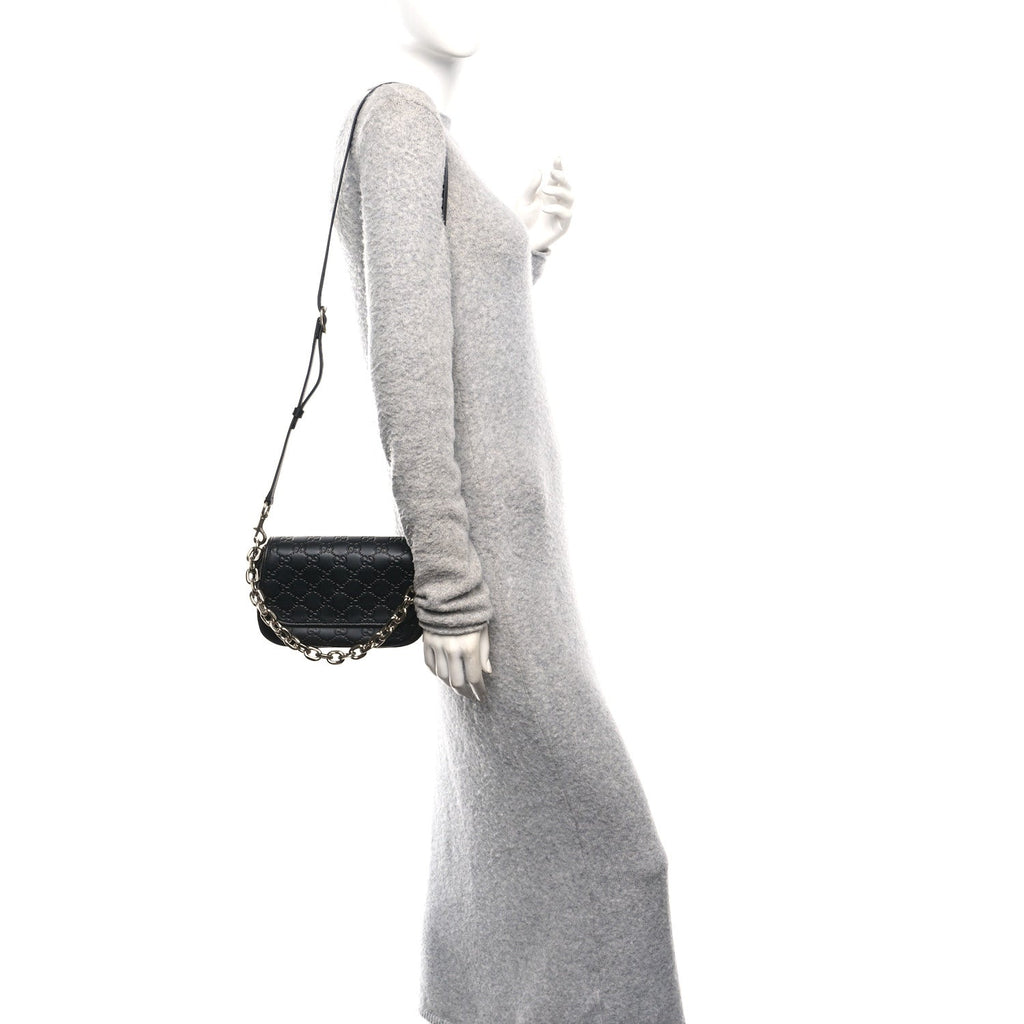 GG Calfskin Embossed Emblem Arabella Bag Black