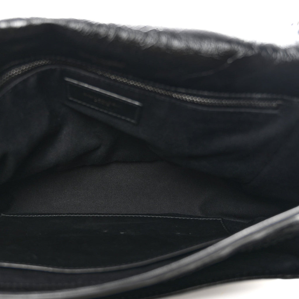 Crinkled Calfskin Matelasse Monogram Medium Niki Chain Satchel Black