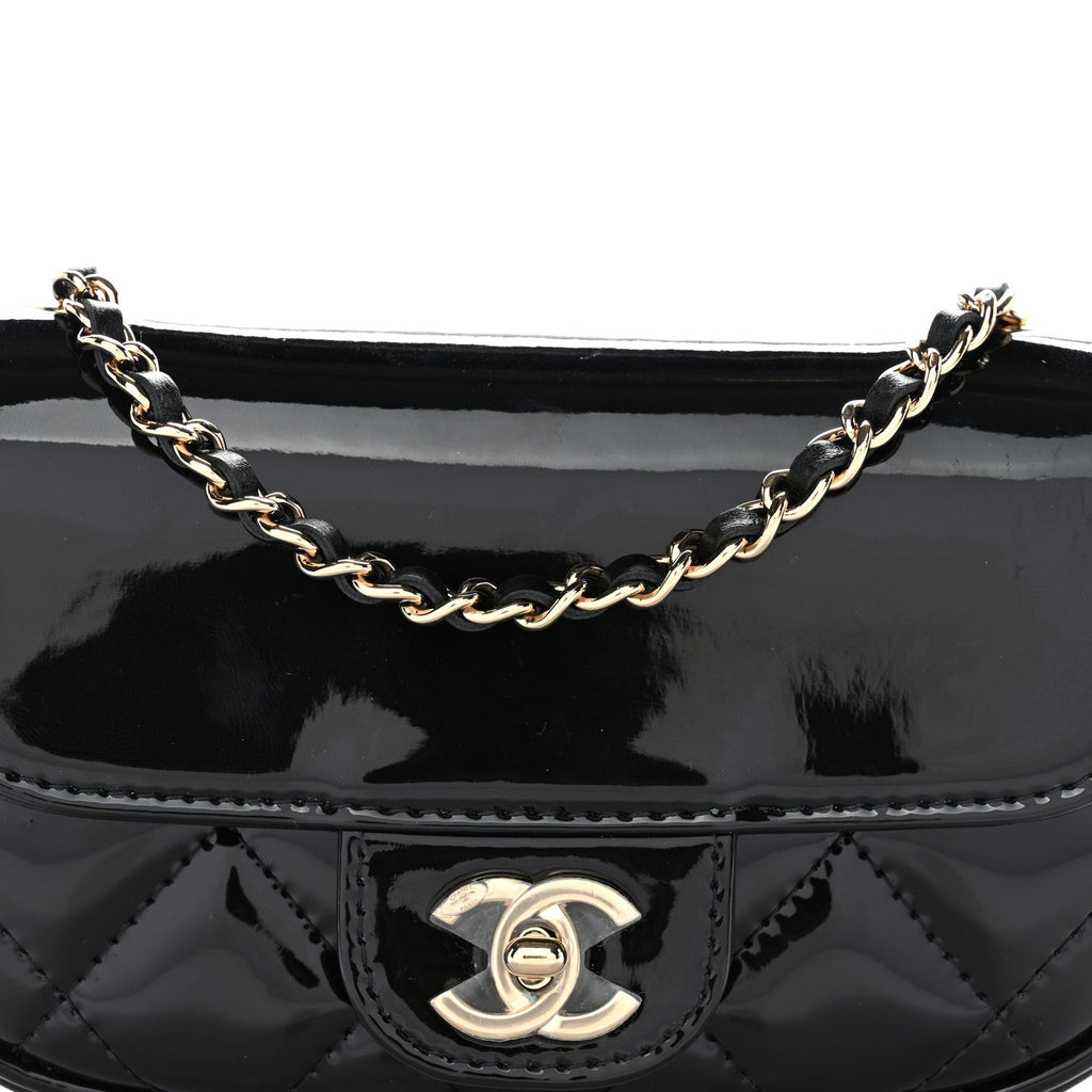 Patent Calfskin Quilted Mini Flap Black