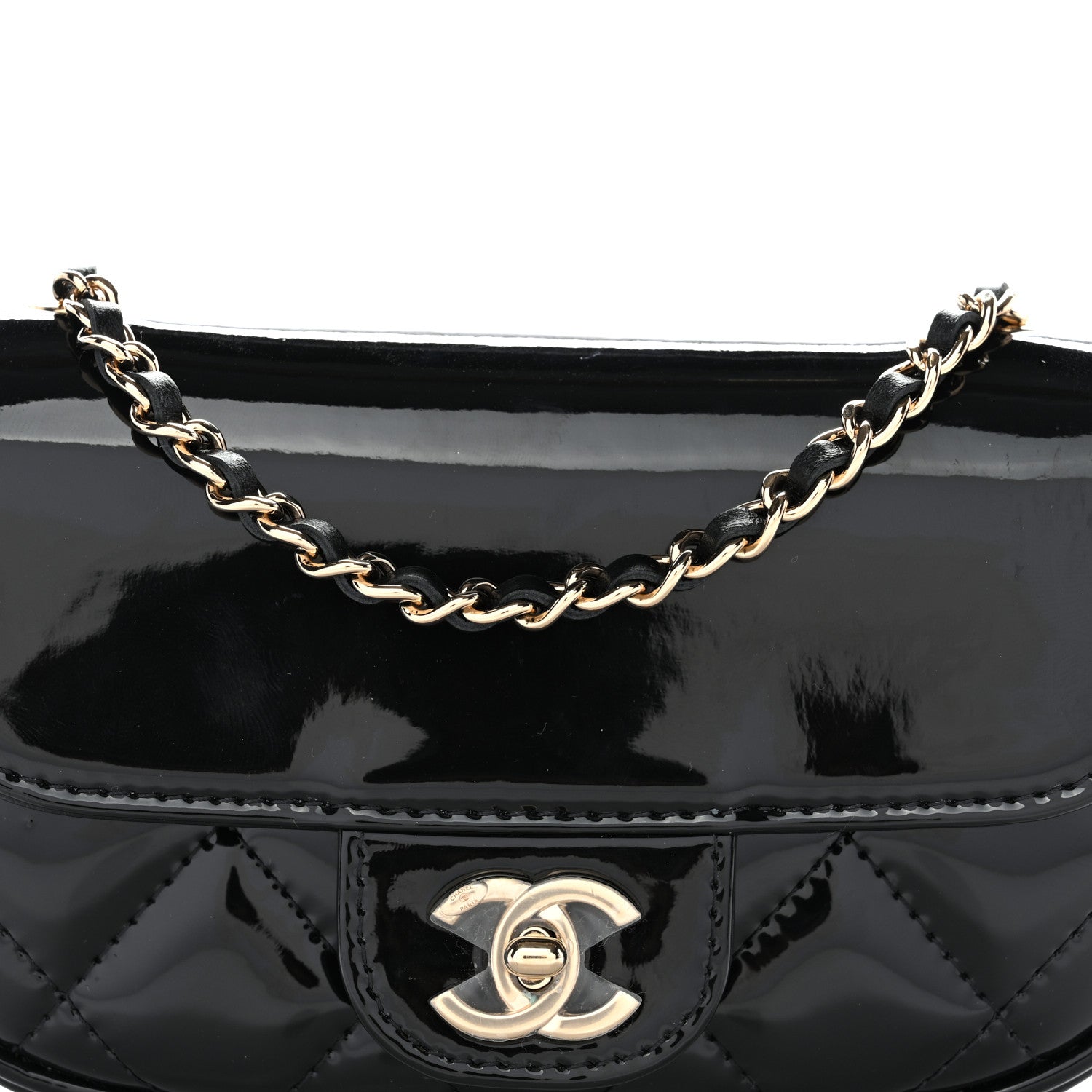 Patent Calfskin Quilted Mini Flap Black