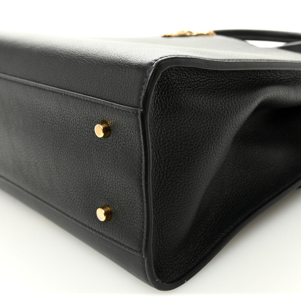 Grainy Calfskin Large Virtus Top Handle Tote Black