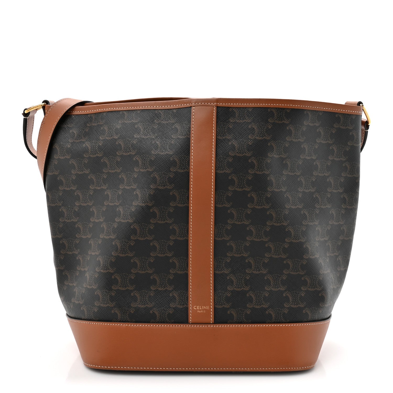 Triomphe Canvas Calfskin Medium Bucket Bag Tan