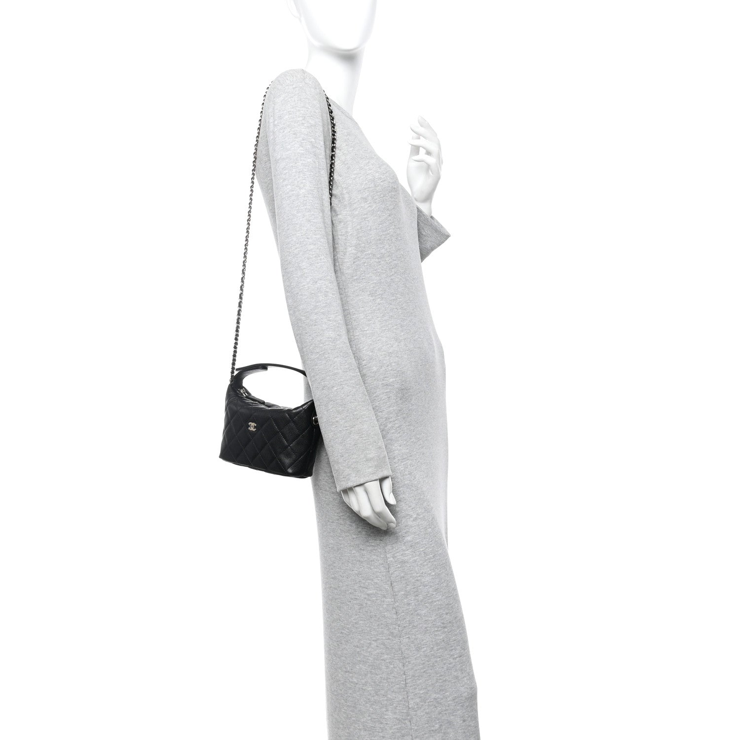 Caviar Quilted Hobo Clutch With Chain  Black