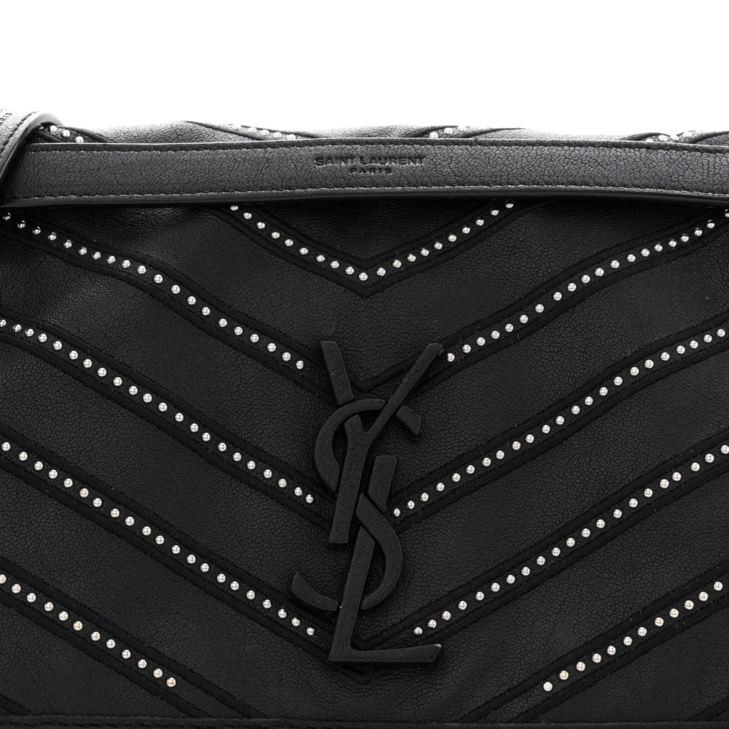 Calfskin Matelasse Monogram Microstud Medium Niki Chain Satchel Black