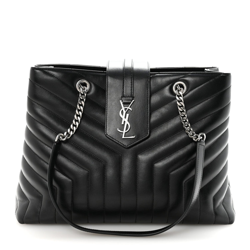 Calfskin Y Quilted Monogram Large Loulou Shopper Black