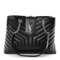 Calfskin Y Quilted Monogram Large Loulou Shopper Black