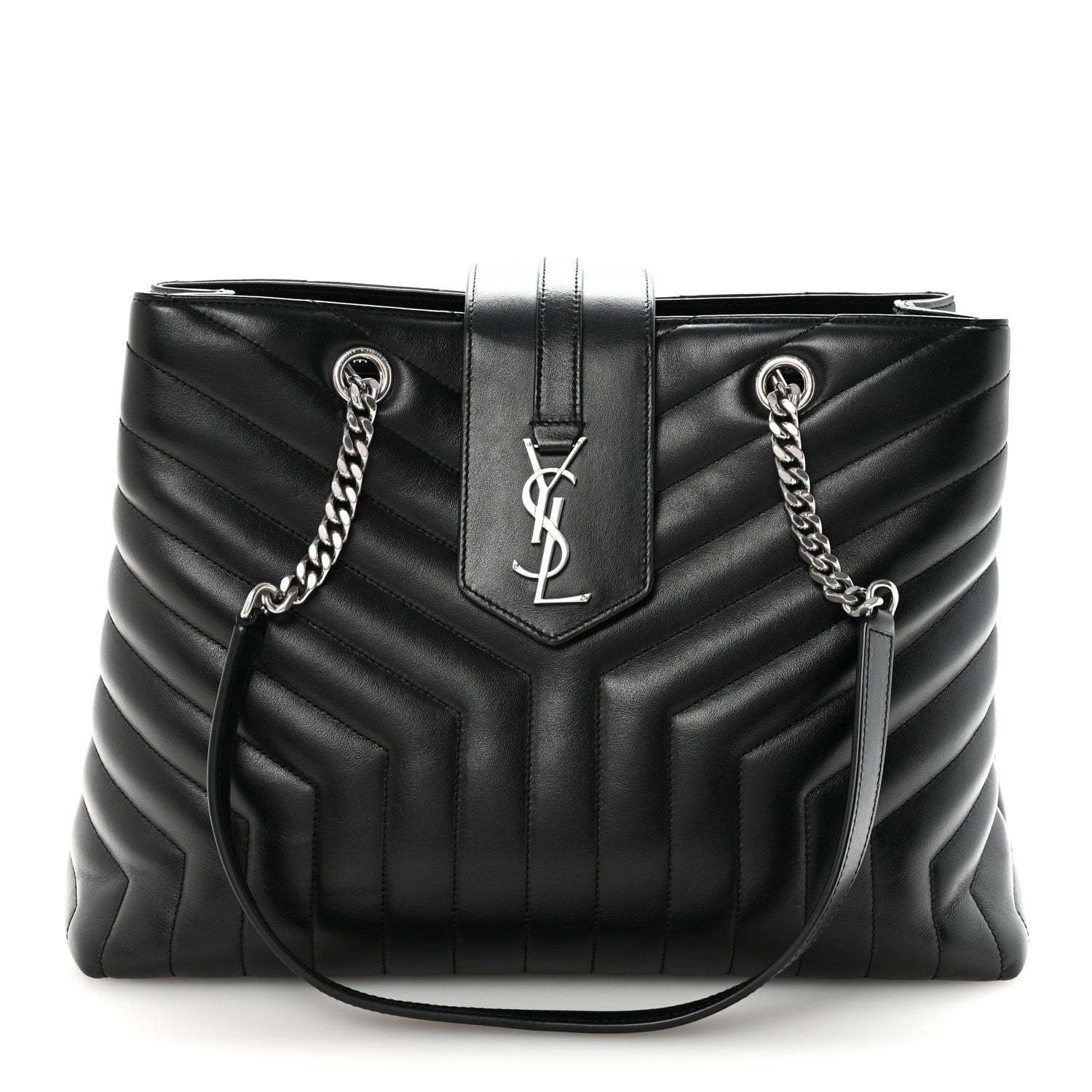 Calfskin Y Quilted Monogram Large Loulou Shopper Black