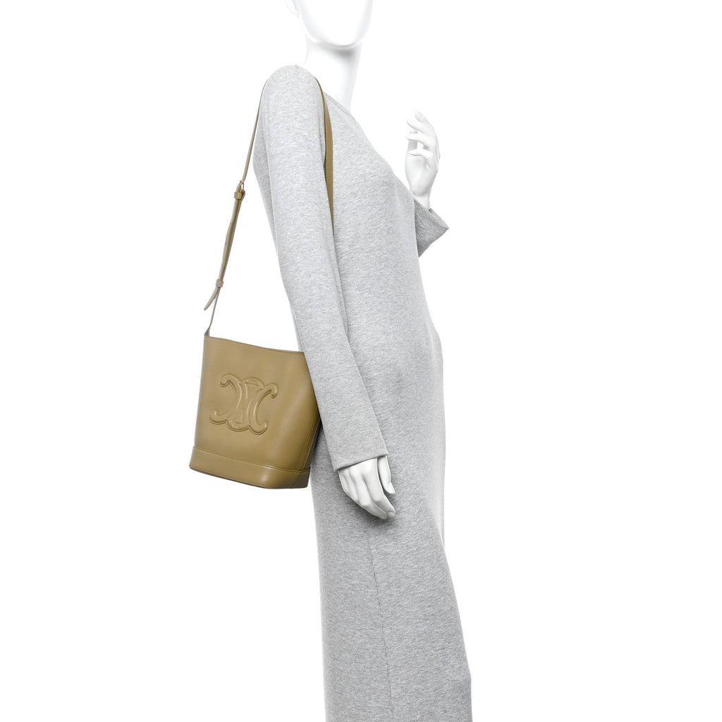 Smooth Calfskin Small Cuir Triomphe Bucket Bag Olive
