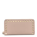 Pebbled Calfskin Rockstud Zip Around Wallet Poudre