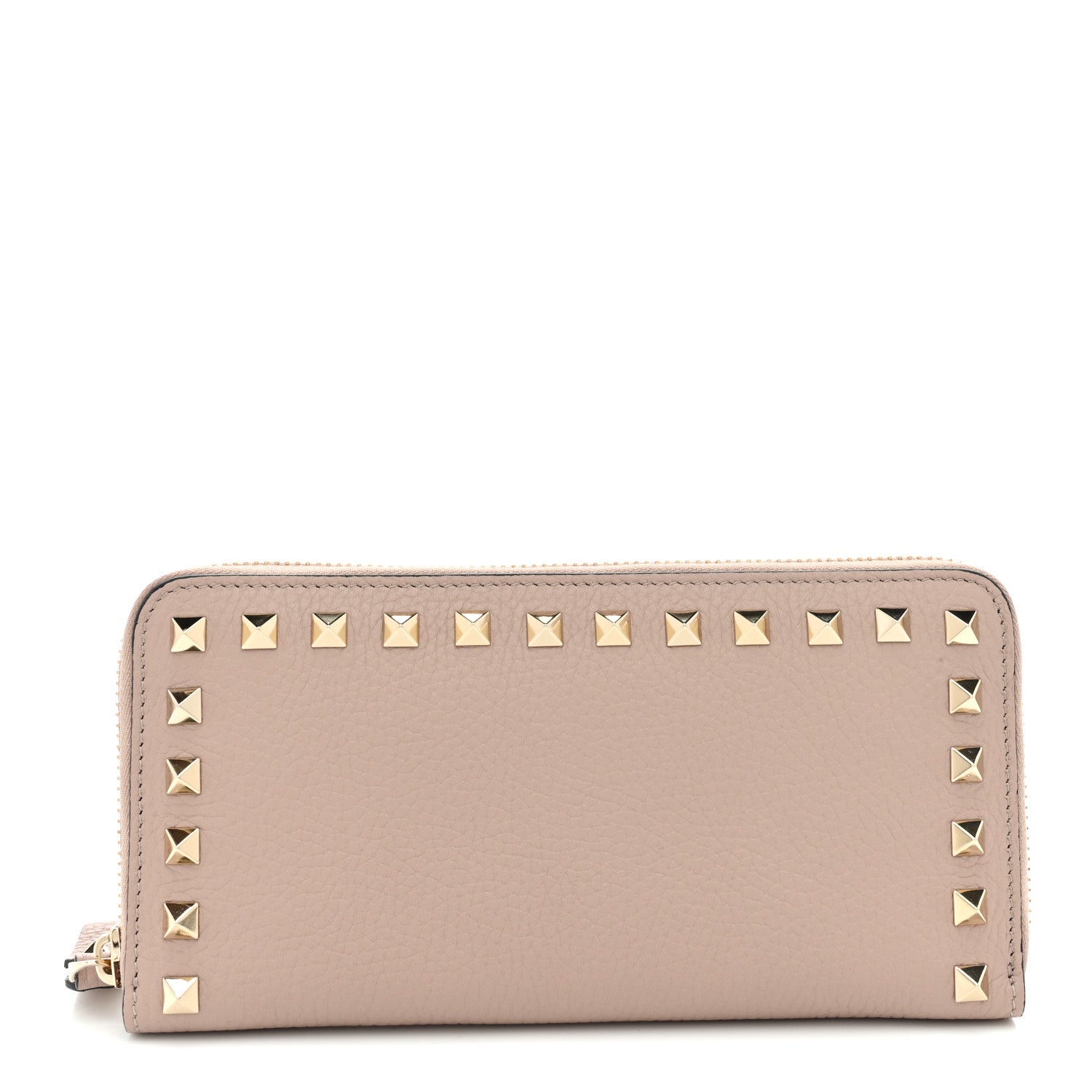 Pebbled Calfskin Rockstud Zip Around Wallet Poudre