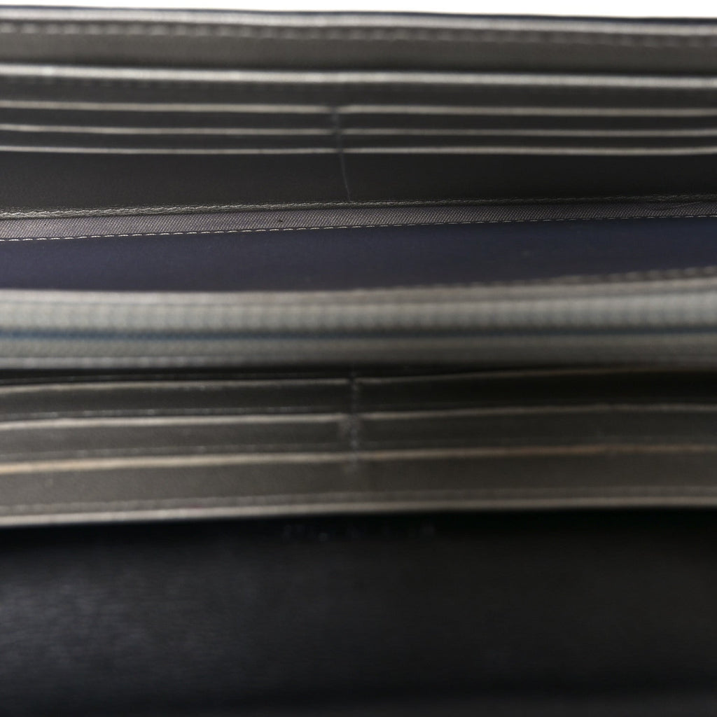 Lambskin Embossed Camellia Large Gusset Flap Wallet Black