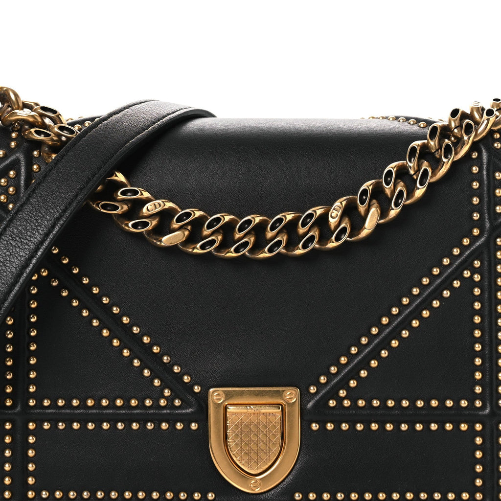 Lambskin Studded Medium Diorama Flap Bag Black