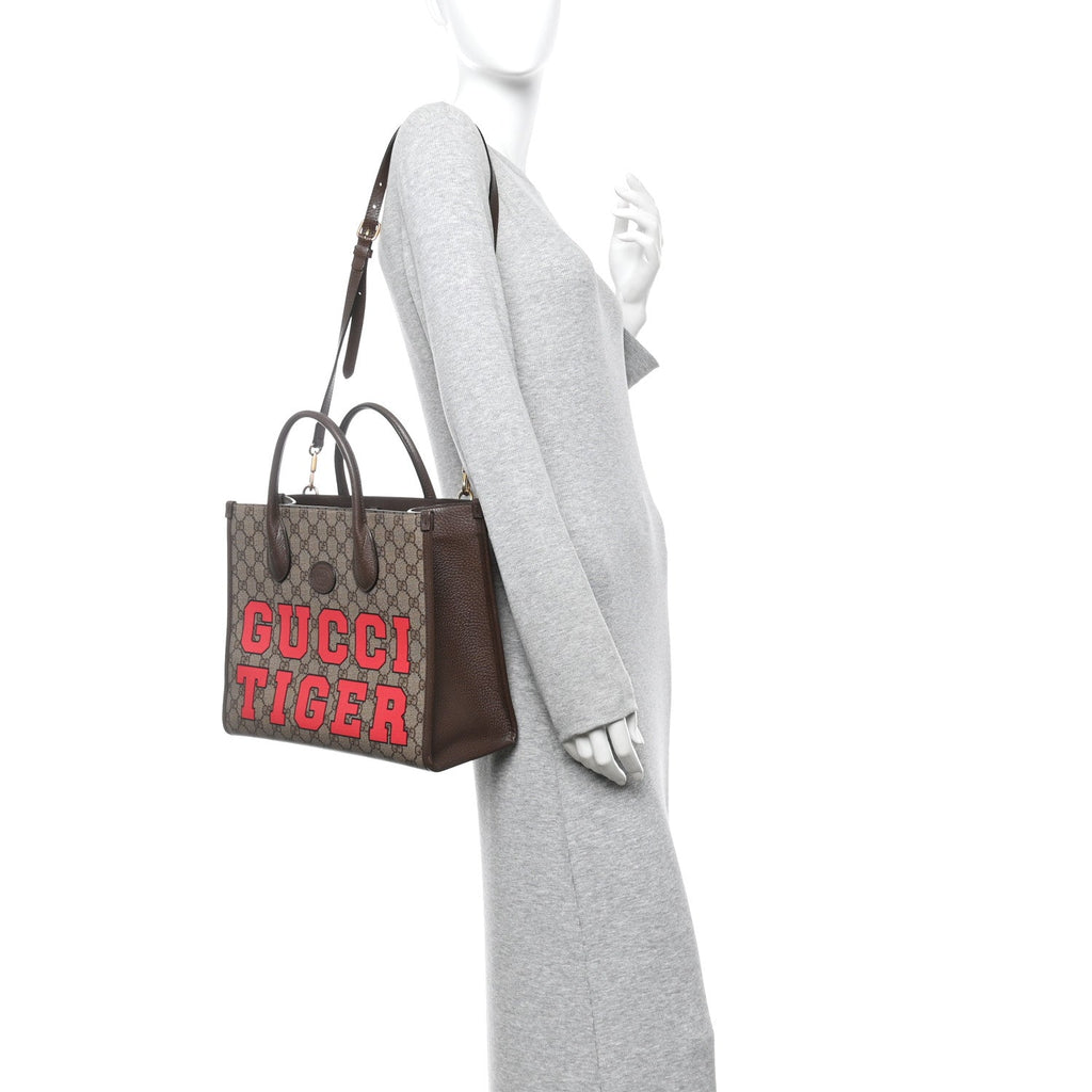 GG Supreme Monogram Textured Dollar Calfskin Web Gucci Tiger Small Retro Interlocking G Tote Bag Beige Ebony Live Red New Shamarock New Acero