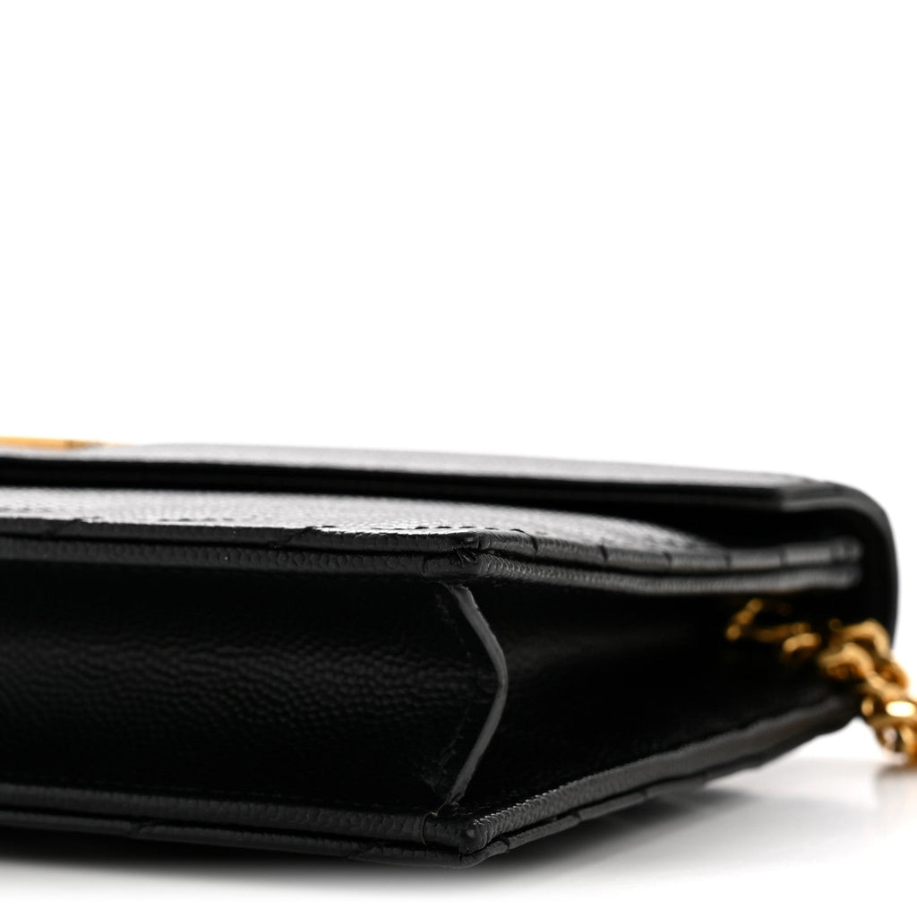 Grain De Poudre Matelasse Chevron Monogram Envelope Chain Wallet Black