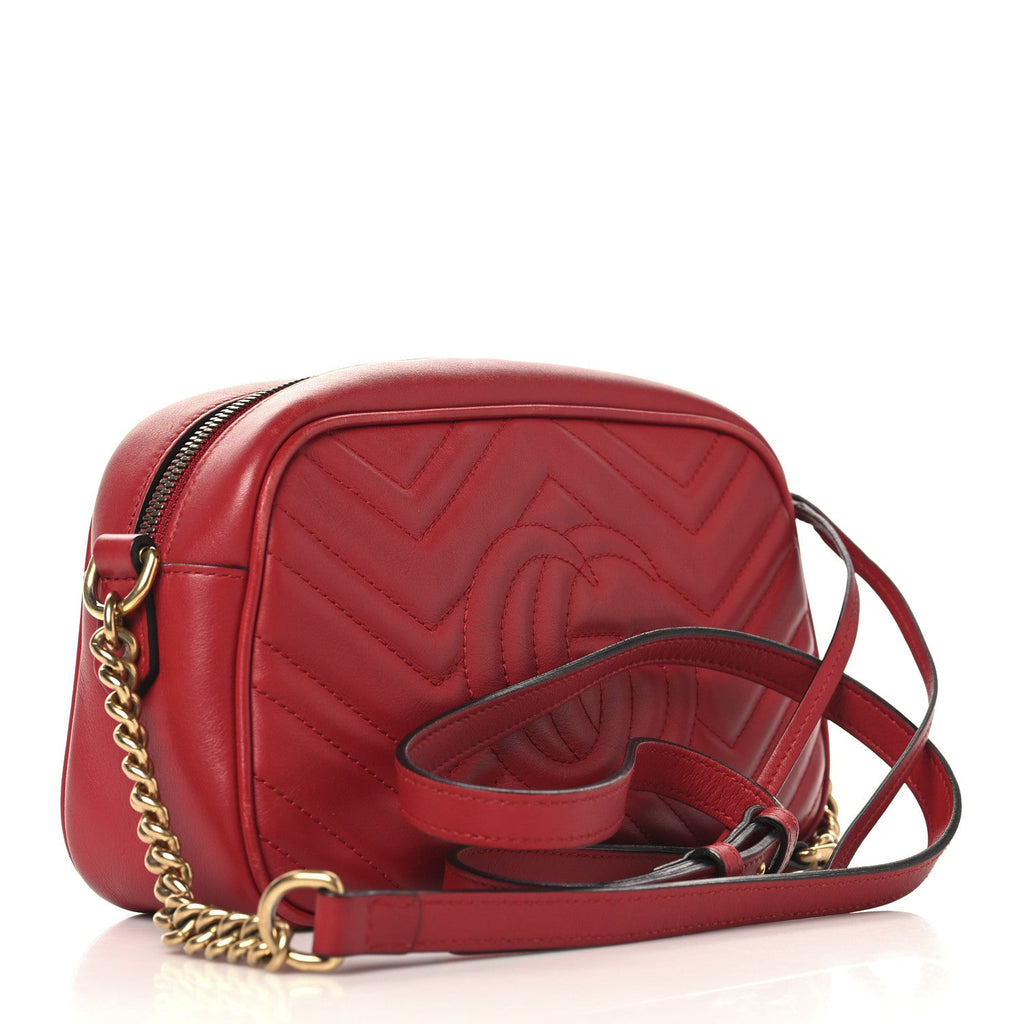 Calfskin Matelasse Small GG Marmont Chain Shoulder Bag Hibiscus Red