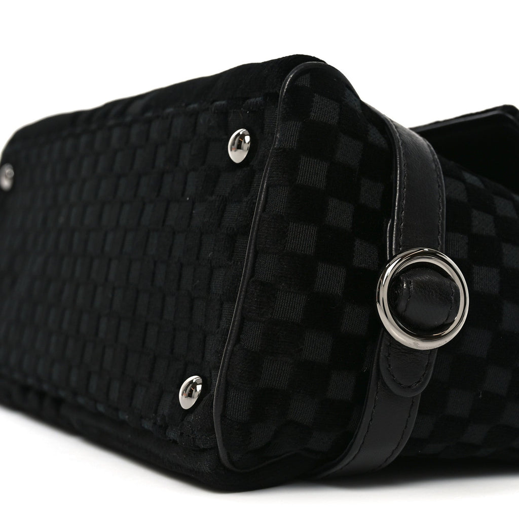 Velvet Checkered Flap Bag Black