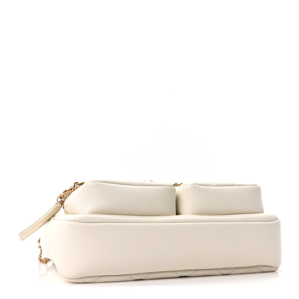 Calfskin Quilted Small Camera Case White