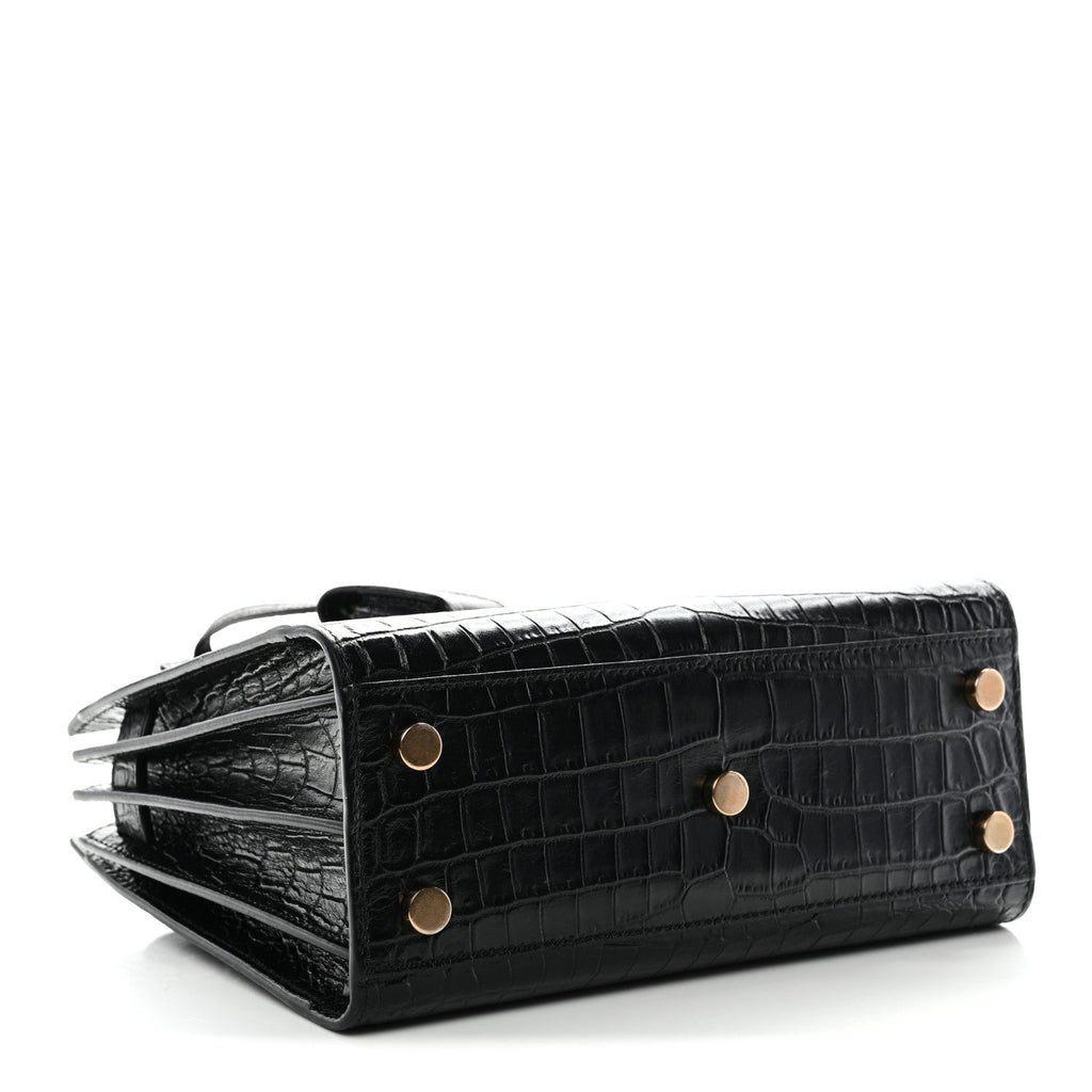 Calfskin Crocodile Embossed Nano Sac De Jour Black