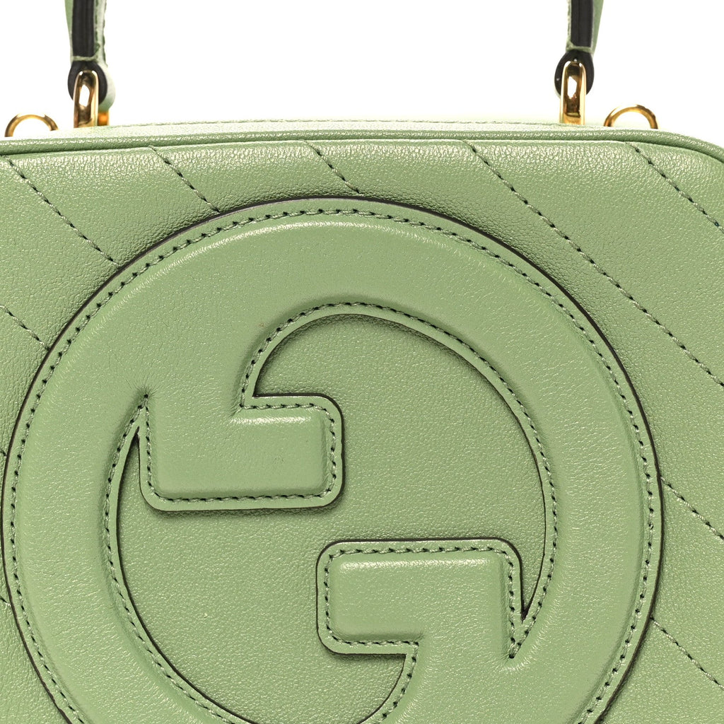 Sakai Be Green Calfskin Diagonal Stitched Small Blondie Shoulder Bag Light Green