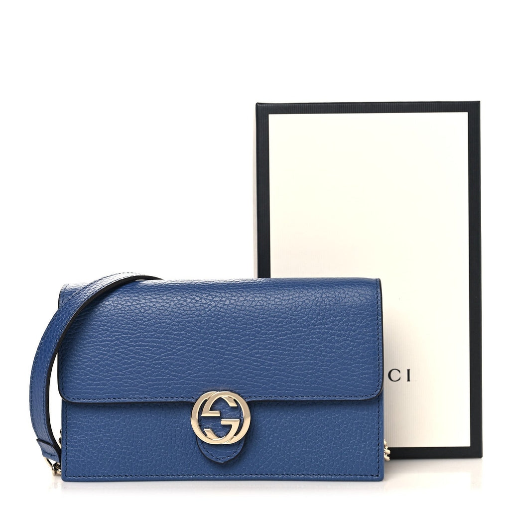 Dollar Calfskin Interlocking G Chain Wallet Caspian