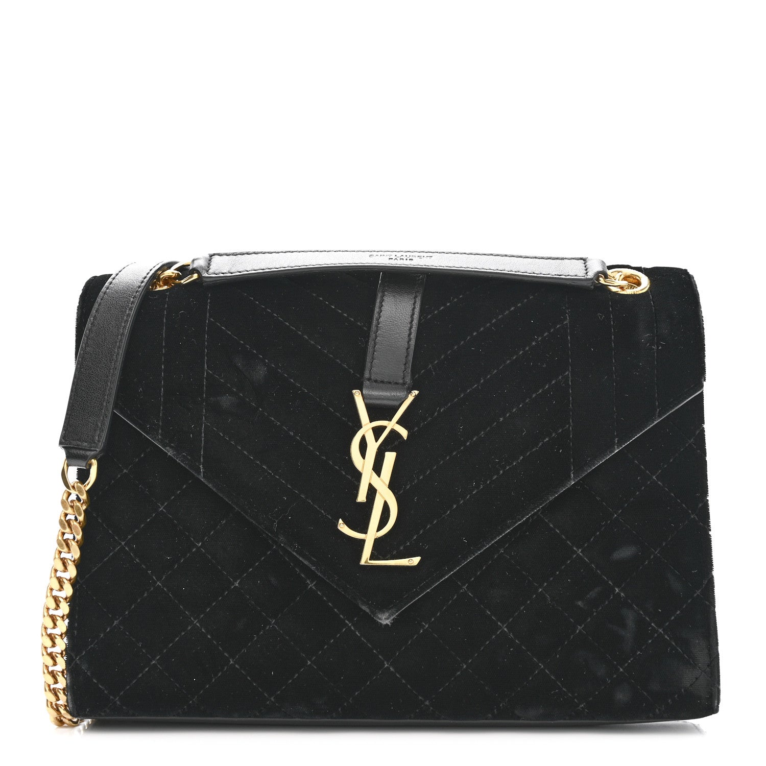 Velvet Tri-Quilt Monogram Medium College Bag Black