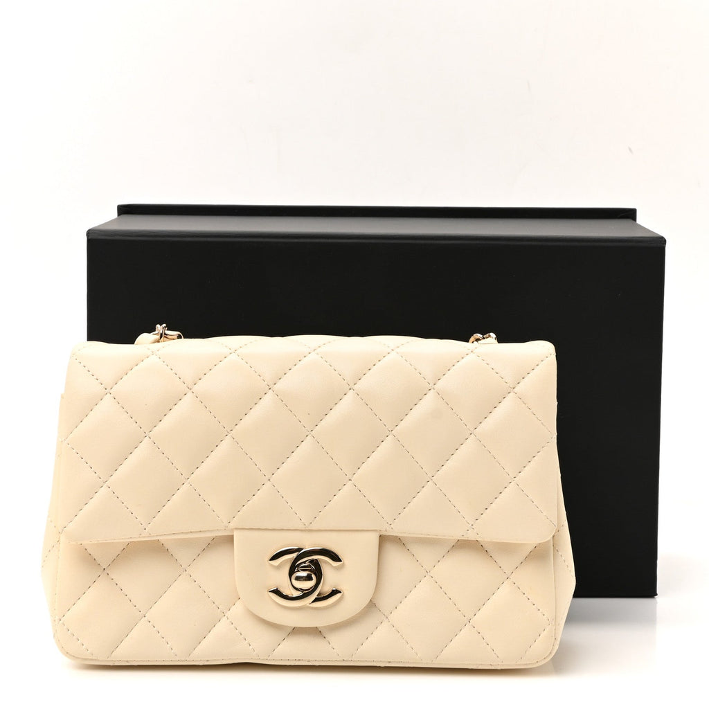 Lambskin Quilted Mini Rectangular Flap White
