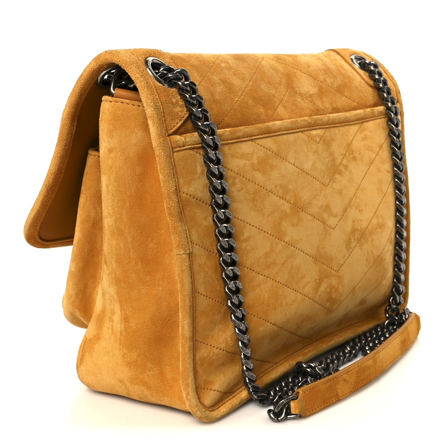 Suede Monogram Medium Niki Chain Satchel Cheddar