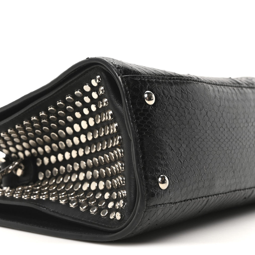 Snakeskin Studded Thalia Top Handle Black