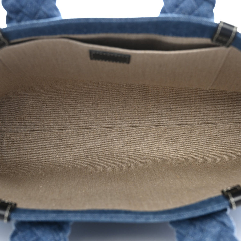 Denim Calfskin Large Braided Woody Ribbon Tote  Blue