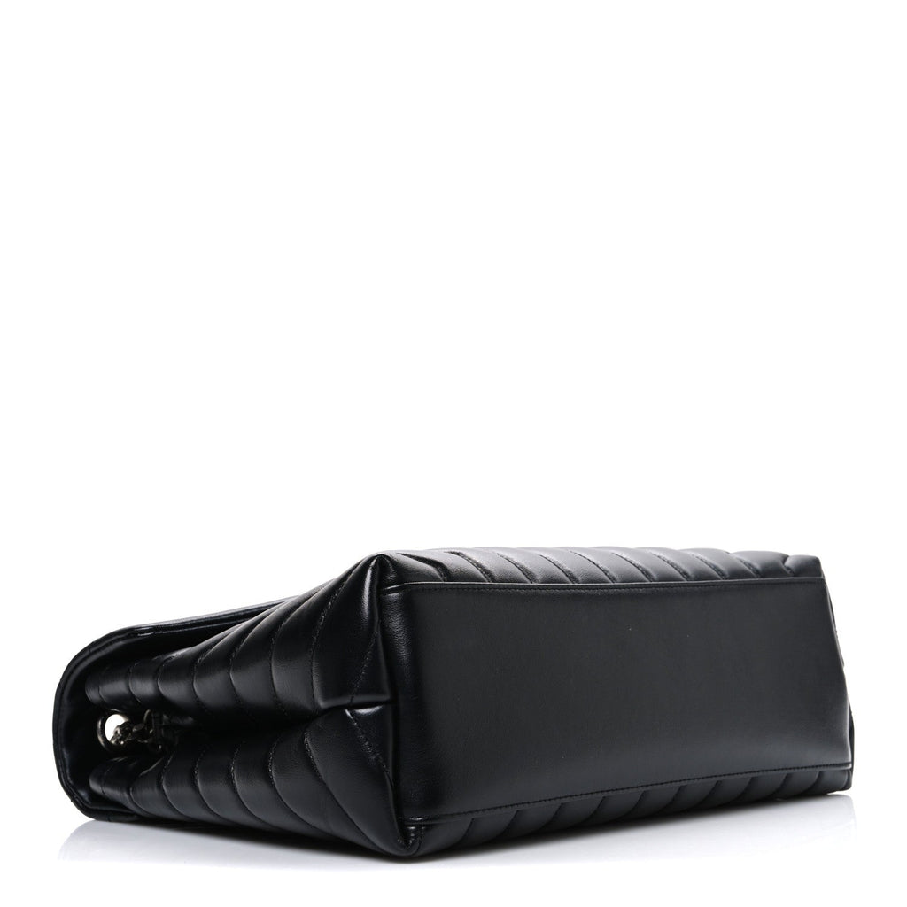 Calfskin Y Quilted Monogram Medium Loulou Chain Satchel Black