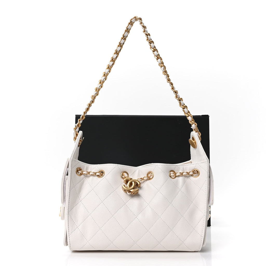 Caviar Quilted Mini Chanel 25 Handbag White