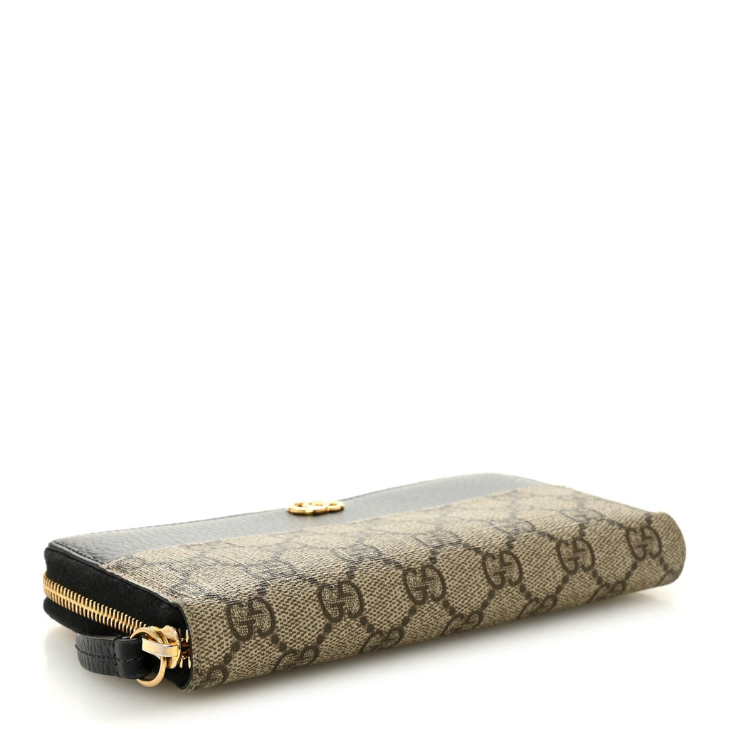 Dollar Calfskin GG Supreme Monogram GG Marmont Zip Around Wallet Black Beige Ebony